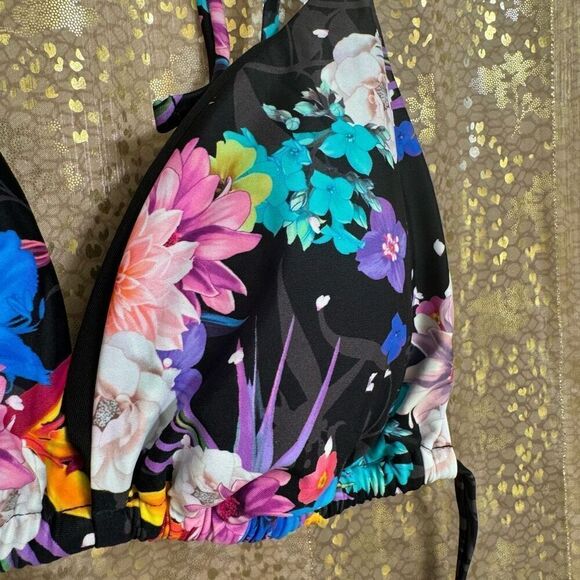 American Eagle X Naito Black Tropical Floral String Bikini Swim Top XL NWT - Picture 4 of 6